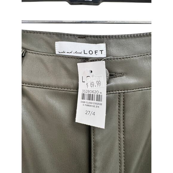 NWT Loft Wide Leg Faux Leather Olive Pants Womens 4 - Picture 3 of 8